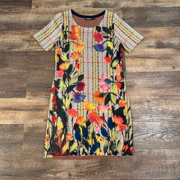 Anthropologie Dresses & Skirts - Anthropologie Troubadour Bloomline Knit Shift M Plaid Floral Wool Blend Office